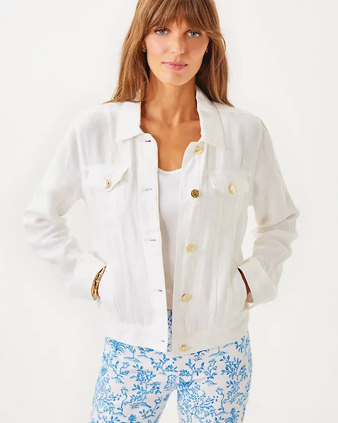 Lilly Pulitzer Seaspray Linen Jacket Resort White