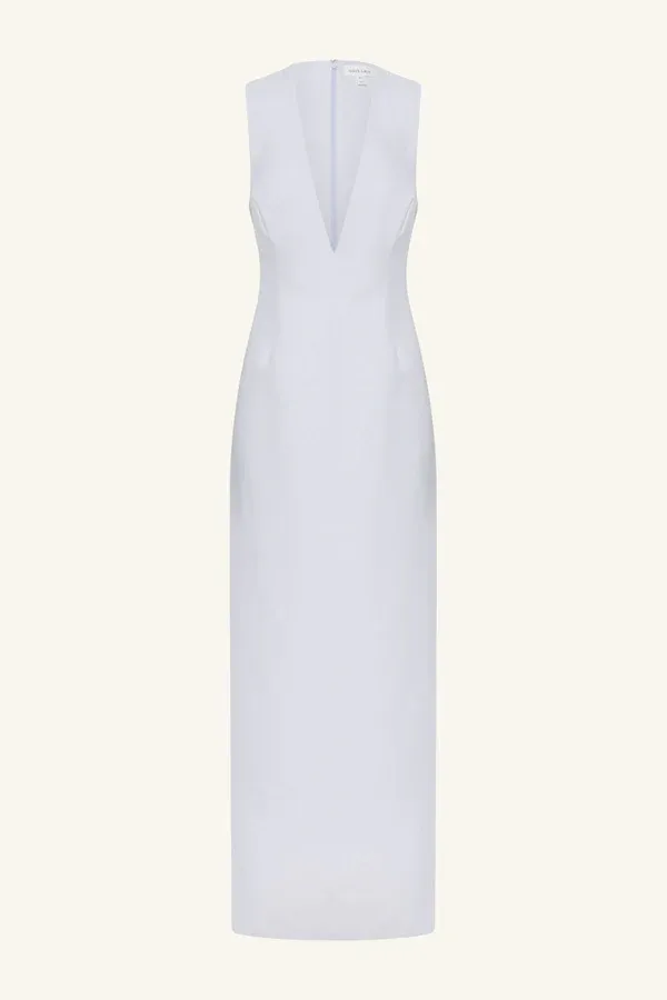 SHONA JOY OTIS PLUNGED FITTED MAXI DRESS SKY