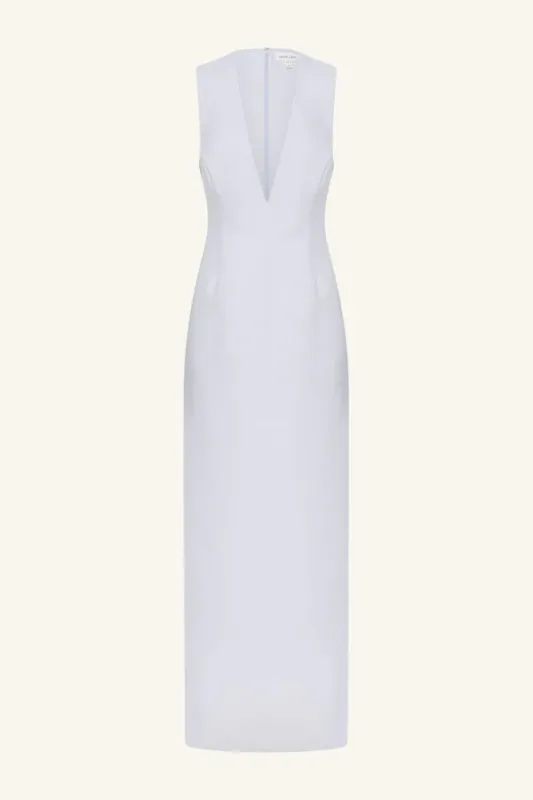 SHONA JOY OTIS PLUNGED FITTED MAXI DRESS SKY