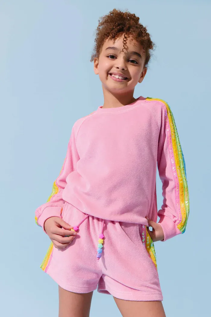 Lola &amp; the Boys Pink-Rainbow-Sequin-Stripe-Short-Set