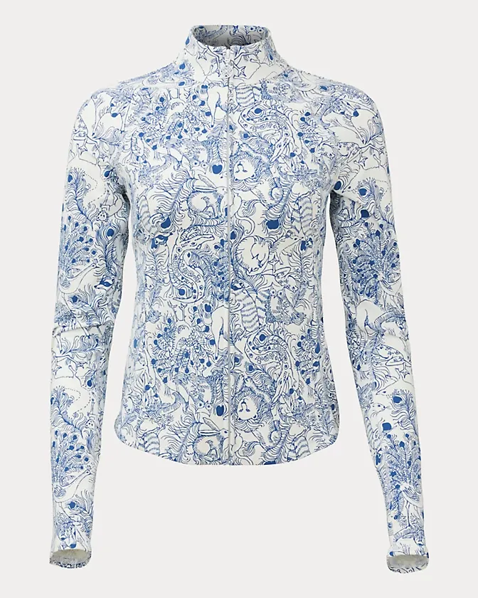 Lilly Pulitzer Barbados Zip-up Jacket UPF 50+ Starlight Navy Crossgrain Zoology