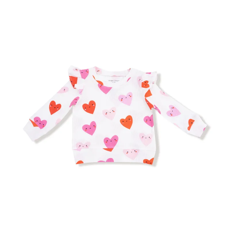 Angel Dear Happy Hearts - Ruffle Sleeve Waffle Top