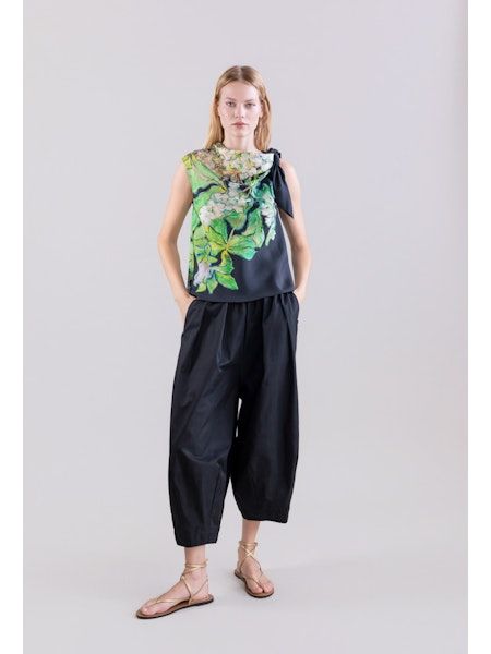 Psophia Printed Silk Top Black