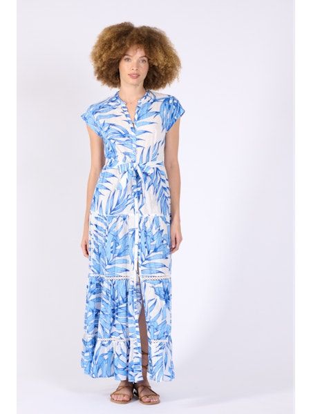 POUPETTE ST BARTH LONG DRESS KORA CJ BLUE PALM LEAF