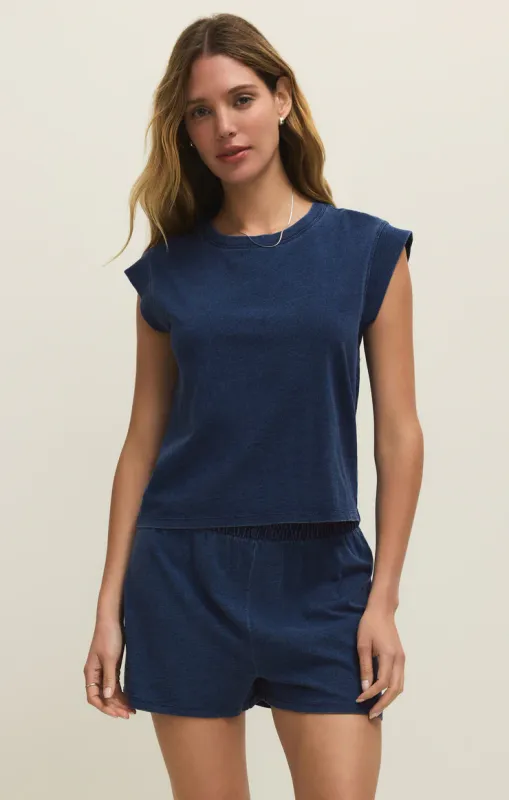 Z Supply Camino Jersey Denim Top Indigo