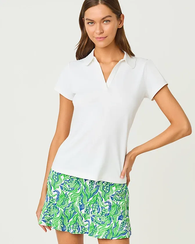 Lilly Pulitzer UPF 50+ Luxletic Frida Scallop Polo Resort White