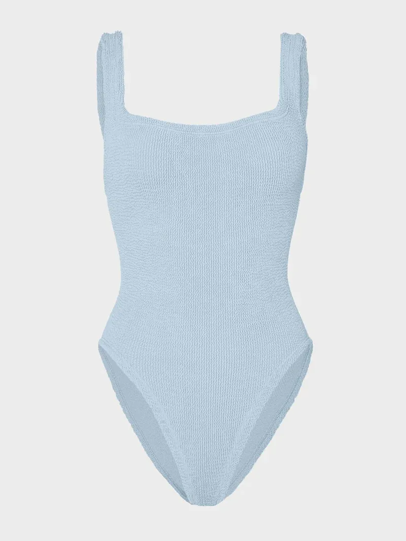 HUNZA G SQUARE NECK SWIM  METALLIC ICE BLUE