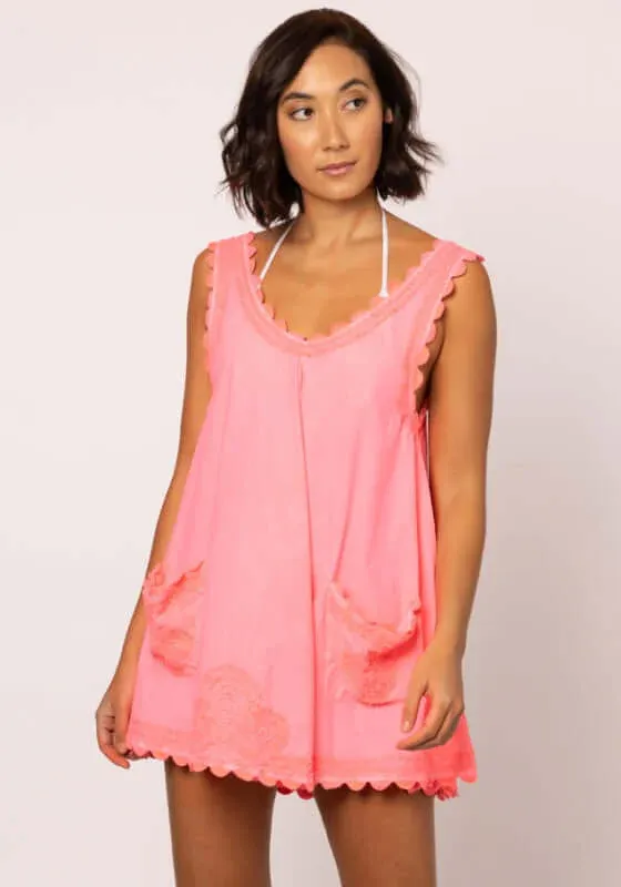 JULIET DUNN POPLIN V-BACK MINI DRESS  WATERMEL ON