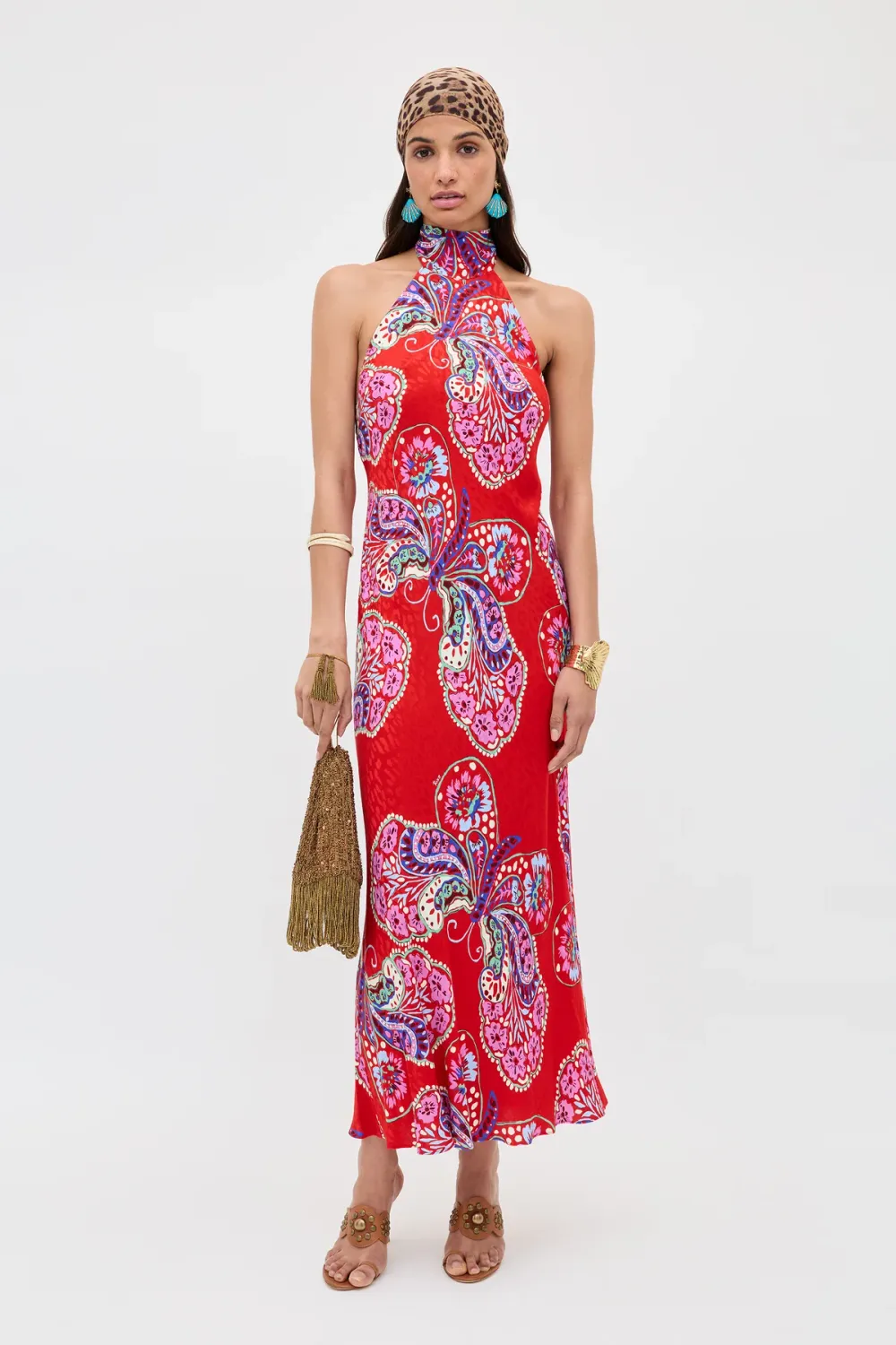 Rixo Maura Dress Butterfly Bloom Jacquard Red