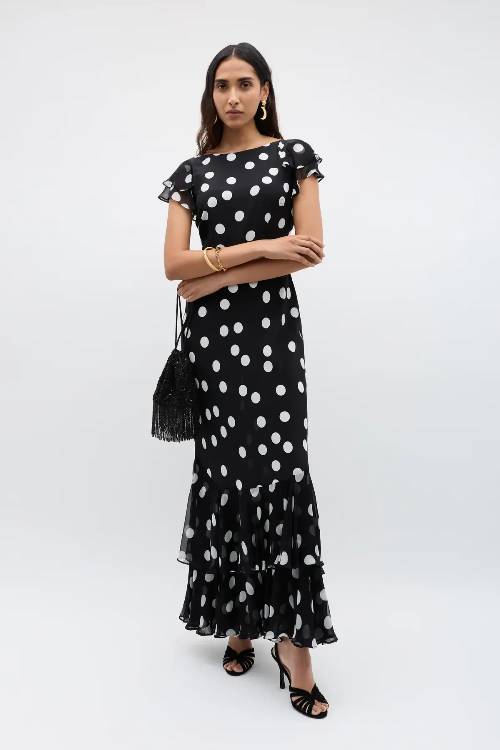 Rixo Ordinia Dress Mono Polka Dot Black