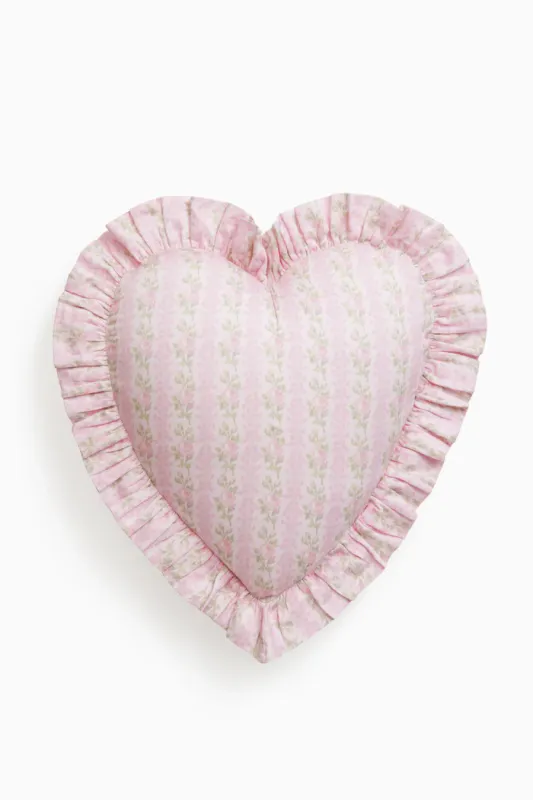 LOVE SHACK FANCY FOREVER IN LOVE RUFFLE HEART PILLOW STRAWBERRY MACAROON