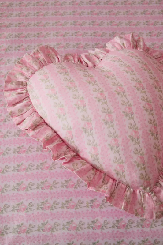 LOVE SHACK FANCY FOREVER IN LOVE RUFFLE HEART PILLOW STRAWBERRY MACAROON