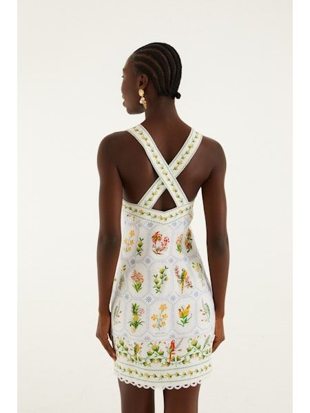 FARM RIO TROPICAL PORCELAIN OFF-WHITE MINI DRESS