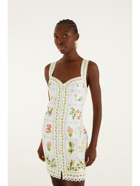 FARM RIO TROPICAL PORCELAIN OFF-WHITE MINI DRESS