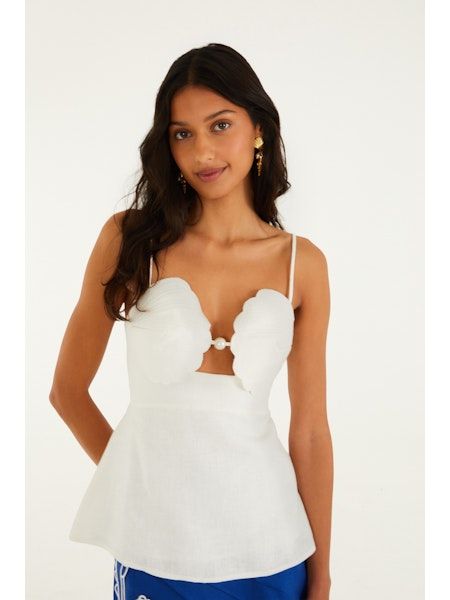 FARM RIO SHELL BUST OFF-WHITE PEPLUM BLOUSE