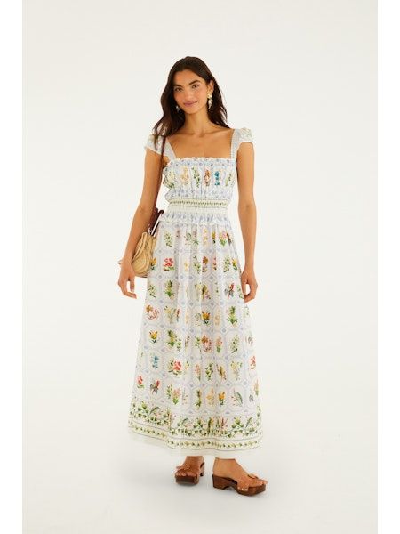 FARM RIO TROPICAL PORCELAIN OFF-WHITE MAXI DRESS