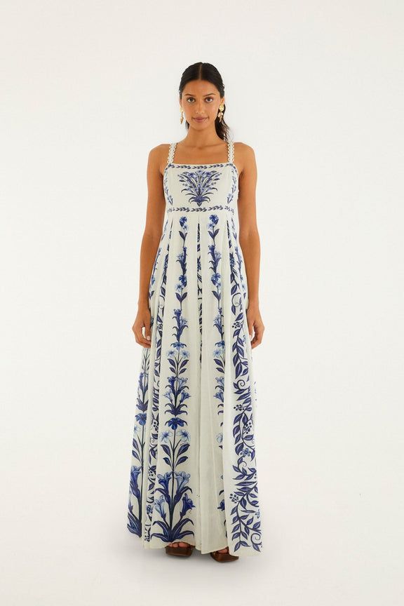 FARM RIO FLOWERS ARCH OFF-WHITE MAXI DRESS