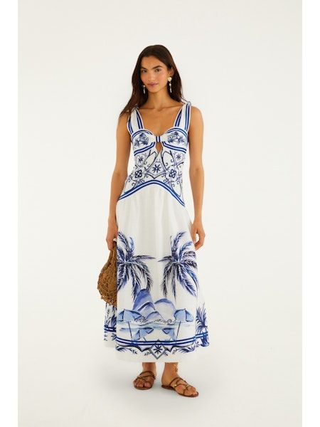 FARM RIO WONDERFUL CITY MIX OFF-WHITE MAXI DRESS