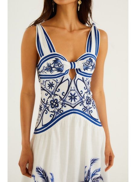 FARM RIO WONDERFUL CITY MIX OFF-WHITE MAXI DRESS