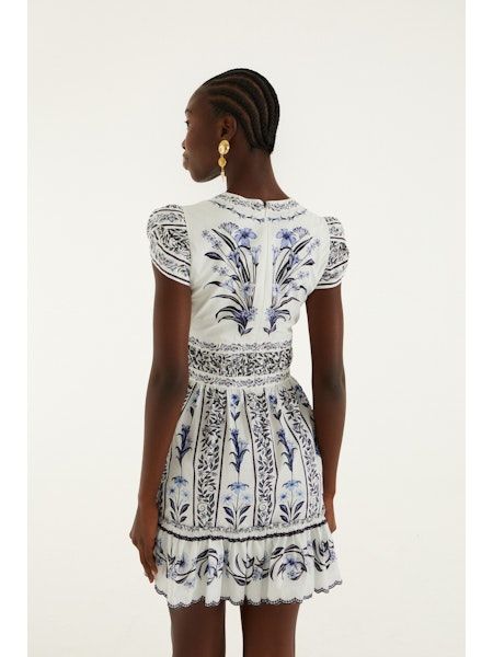 FARM RIO FLOWERS ARCH OFF-WHITE MINI DRESS