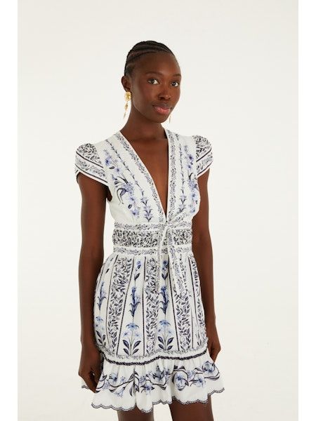 FARM RIO FLOWERS ARCH OFF-WHITE MINI DRESS