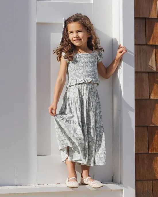 RYLEE &amp; CRU TIERED MIDI SKIRT LIGHT BLUE