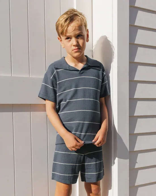 RYLEE &amp; CRU CHANDLER KNIT POLO NAVY STRIPE
