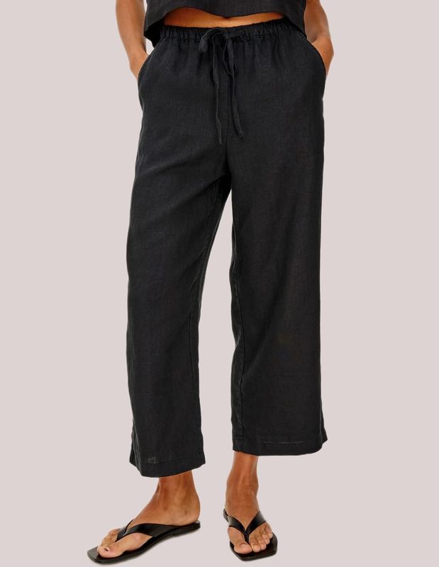 RAILS EMMIE CROP BLACK LINEN