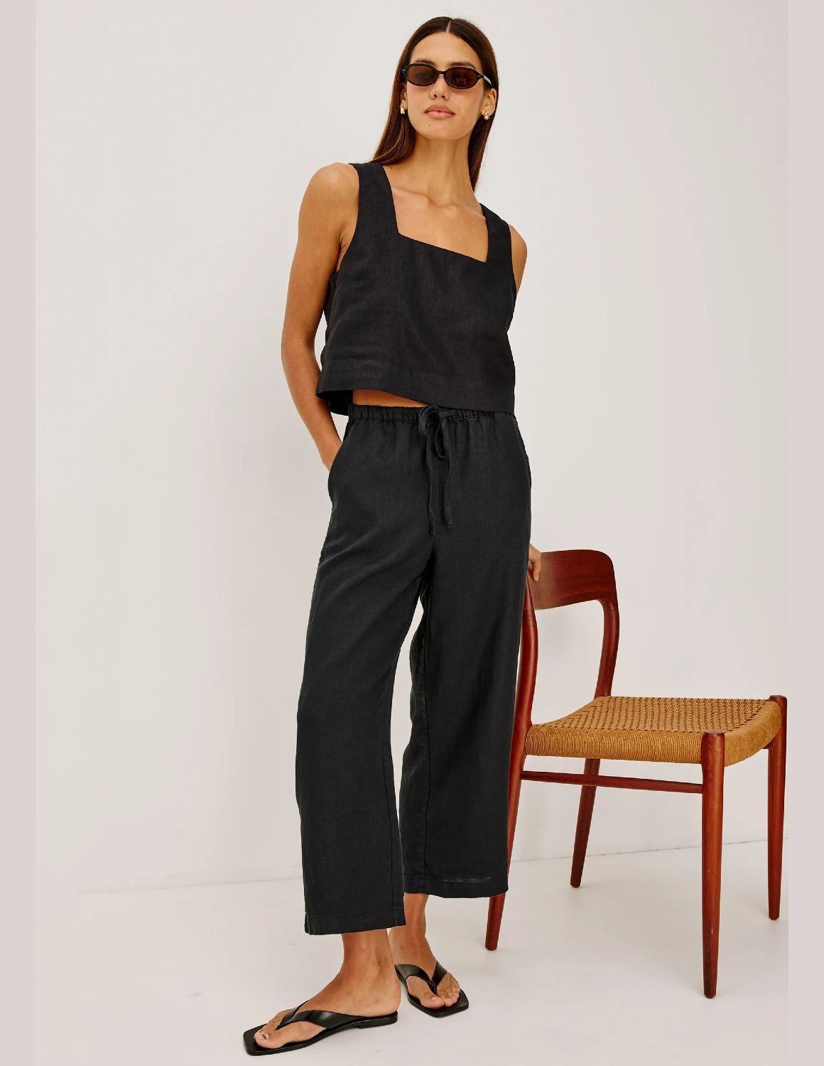 RAILS EMMIE CROP BLACK LINEN