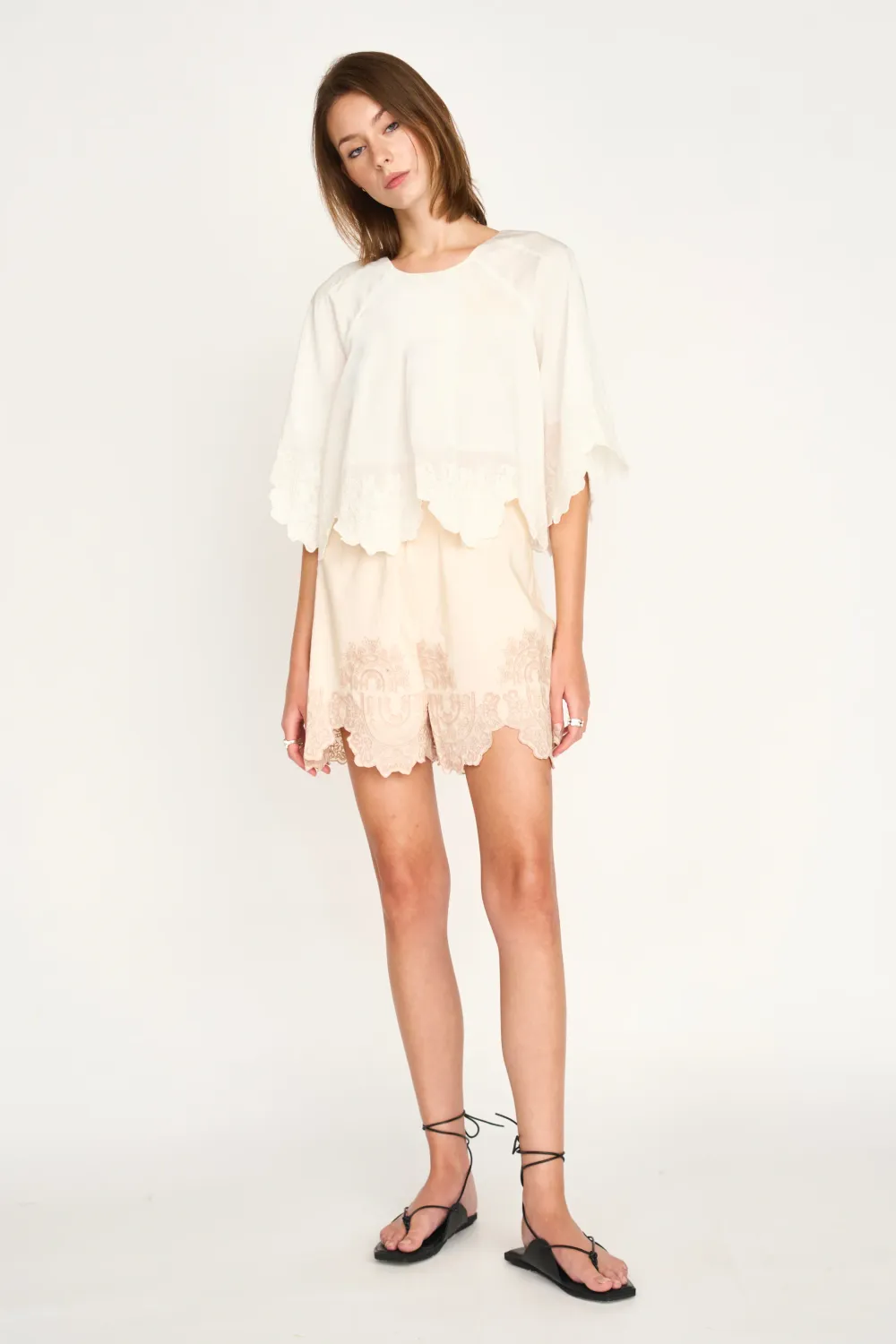 Mirth Bari Top in White Lotus Eyelet