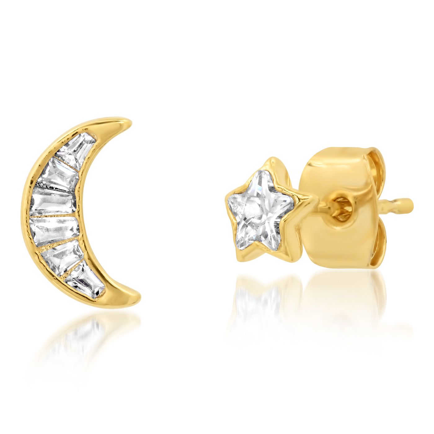 Tai Star and Moon CZ Studs Gold