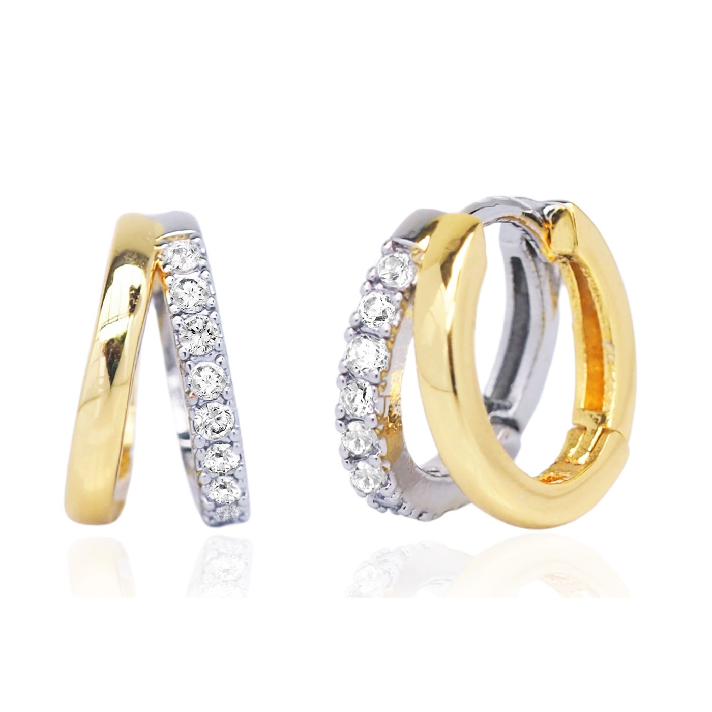 Tai Two Tone Silver Pave' and Gold Click Huggies Gold