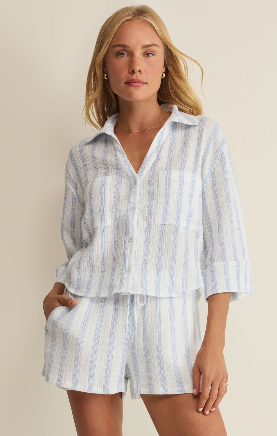 Z Supply Helena Striped Shirt Sea Salt