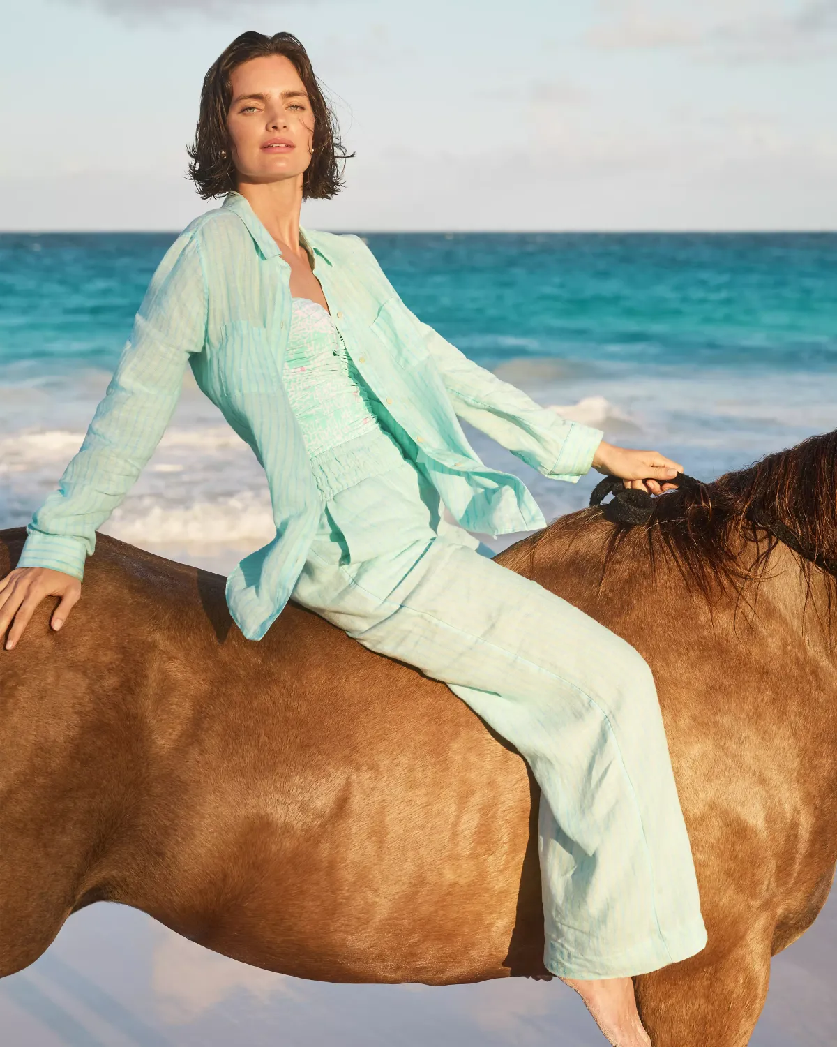 Lilly Pulitzer Mirabella Linen Palazzo Mint Condition X Capri Blue Saint Tropez Stripe