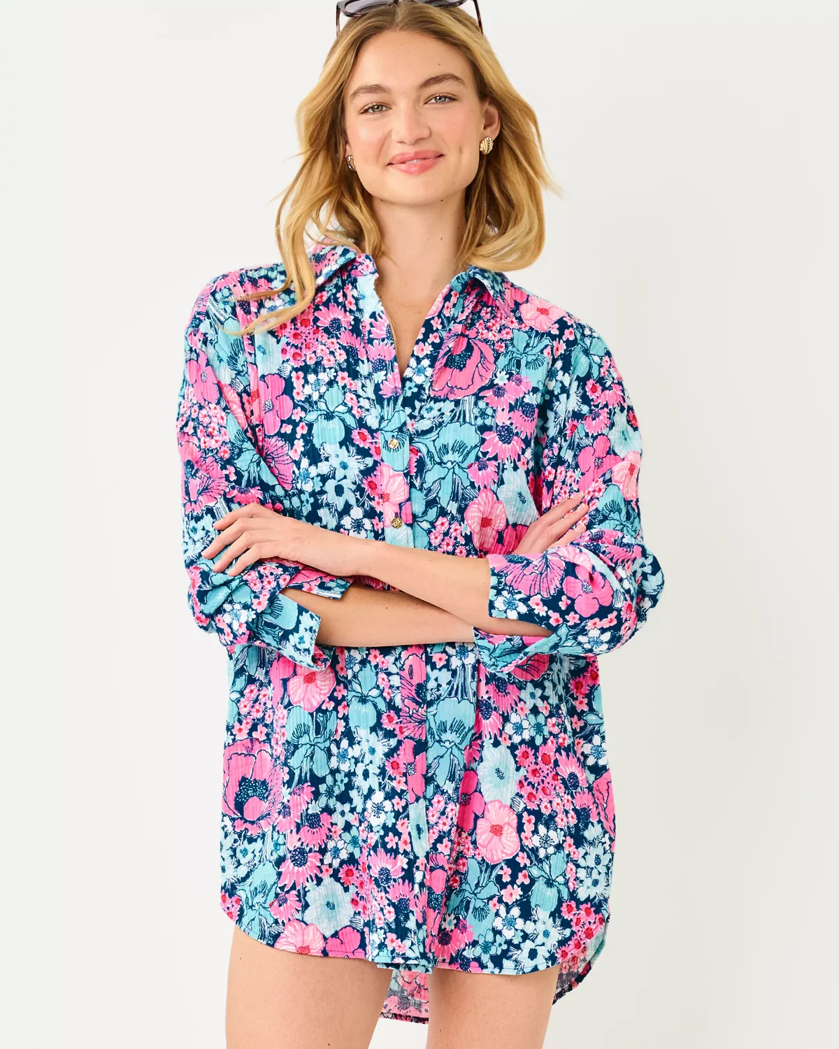 Lilly Pulitzer Kwitney Long-Sleeve Coverup Starlight Navy In All Her Glory