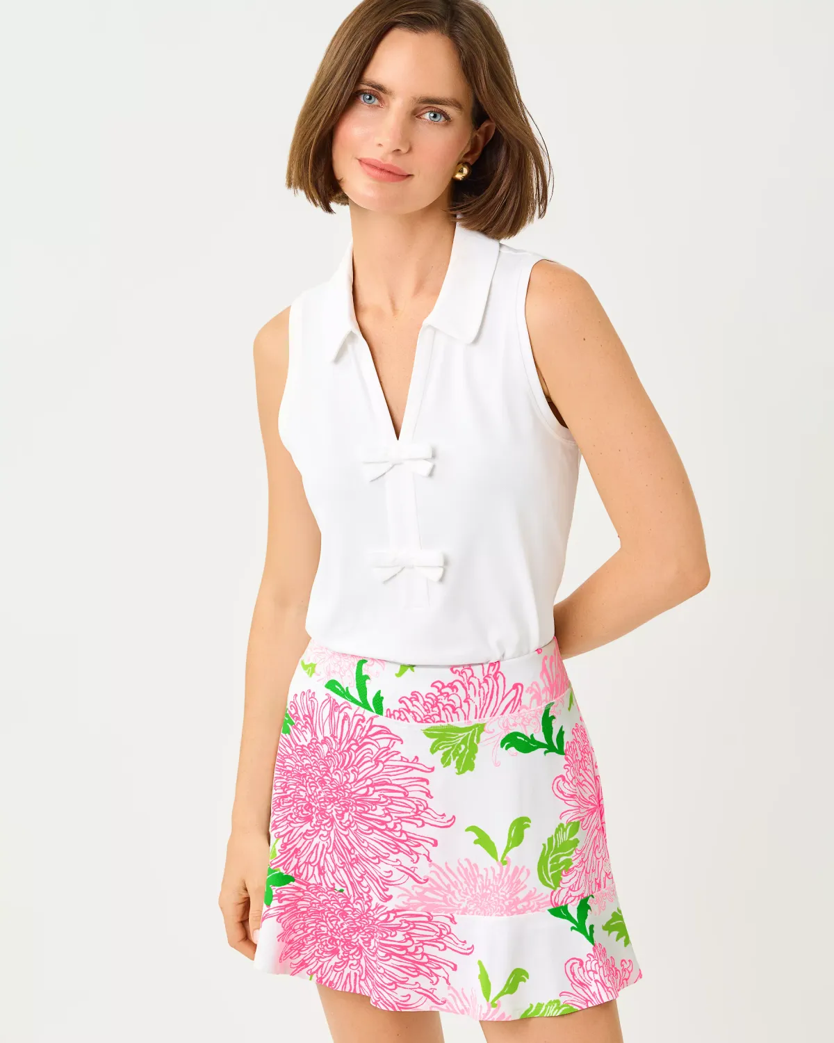 Lilly Pulitzer Frida Sleeveless Bow Polo UPF 50+ Resort White