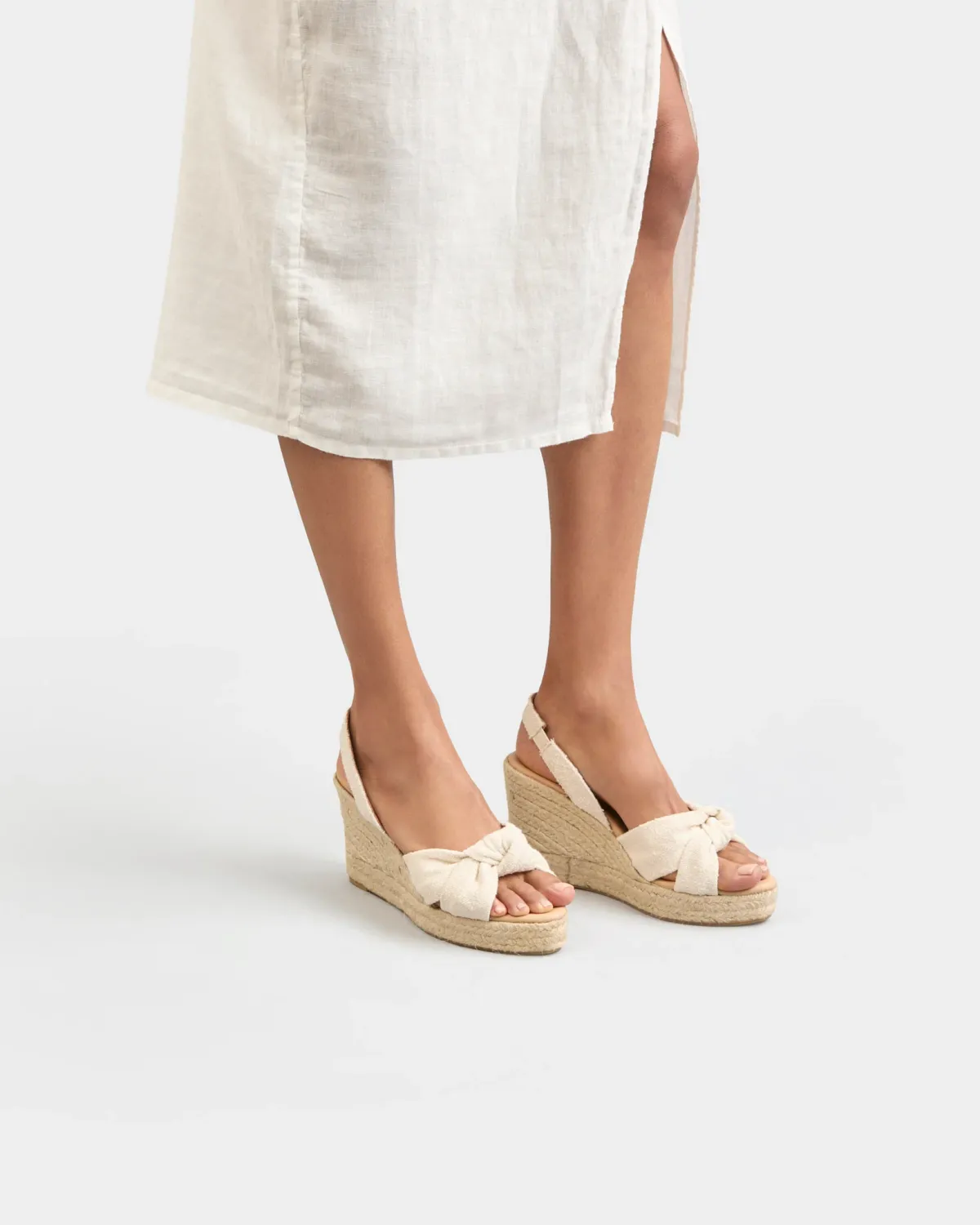 MANEBI WEDGE ESPADRILLES WITH KNOT COTTON MINI BOUCLÉ NATURAL