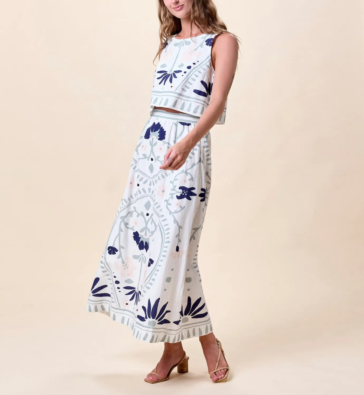 CLEOBELLA JULIET ANKLE SKIRT LILIANA BLUE SURF PRINT