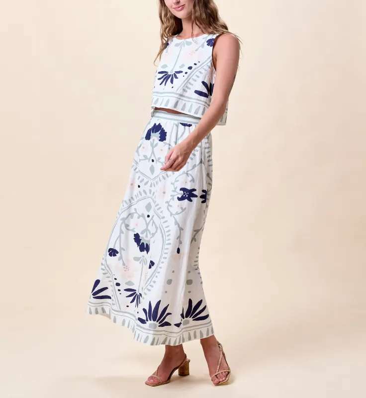 CLEOBELLA JULIET ANKLE SKIRT LILIANA BLUE SURF PRINT