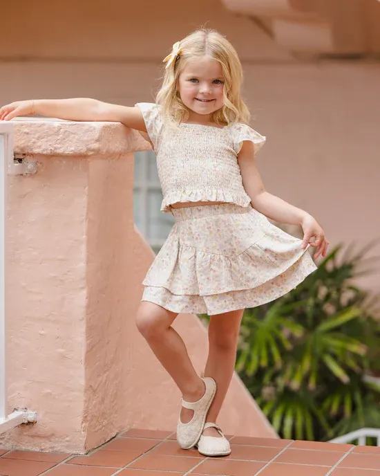 RYLEE &amp; CRU TIERED MINI SKIRT SUMMER GARDEN IVORY