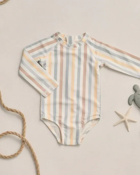 RYLEE &amp; CRU DELPHINE RASHGUARD ONE-PIECE VALENCIA STRIPE NATURAL