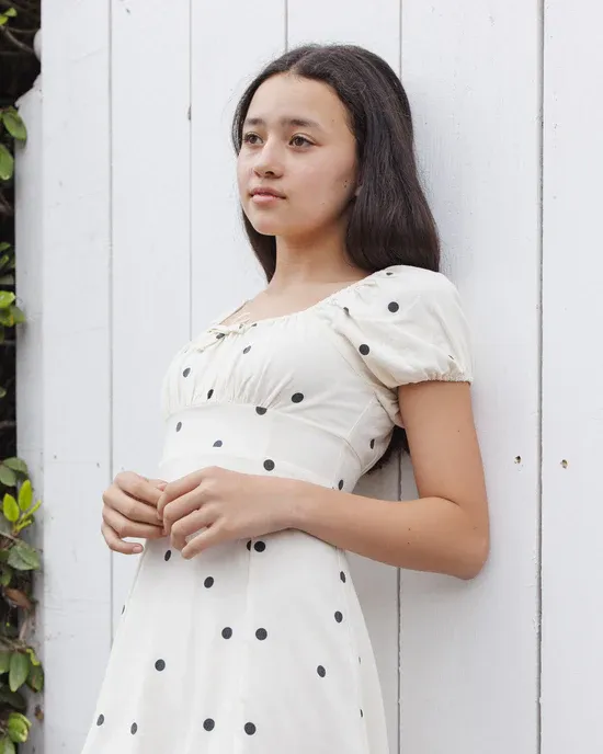 RYLEE &amp; CRU TEEN IVY DRESS POLKA DOT NATURAL