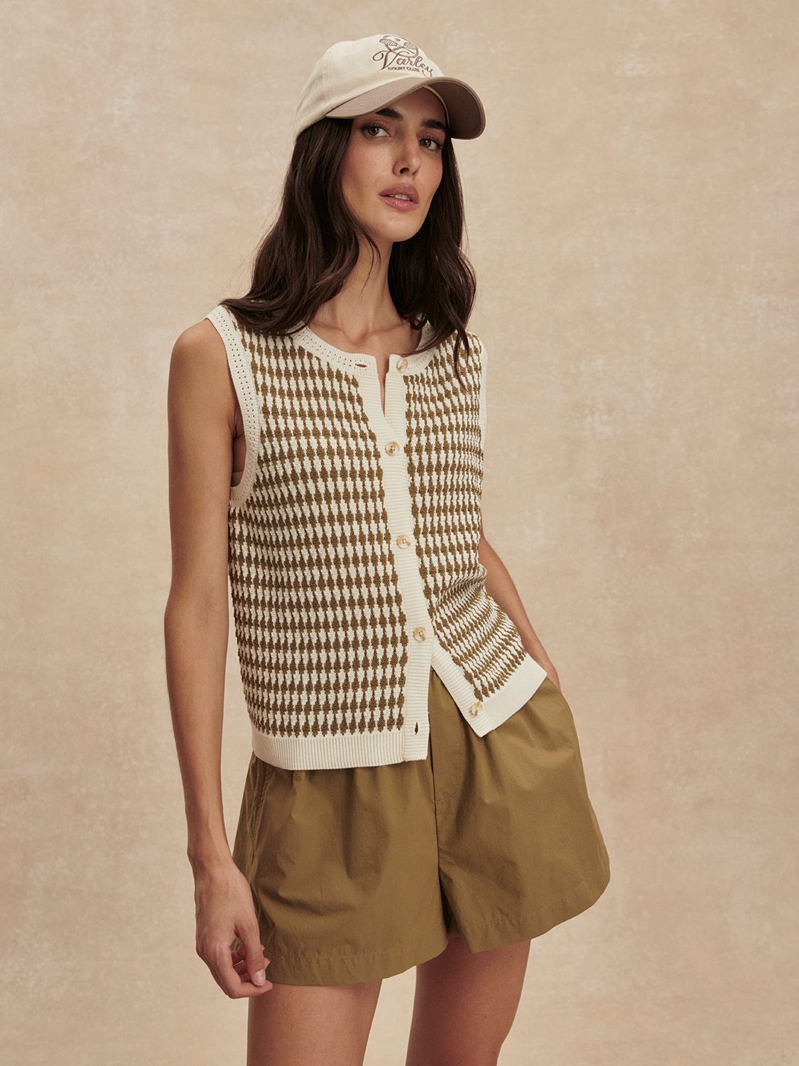Varley Aura Knit Top Egret / Golden Olive