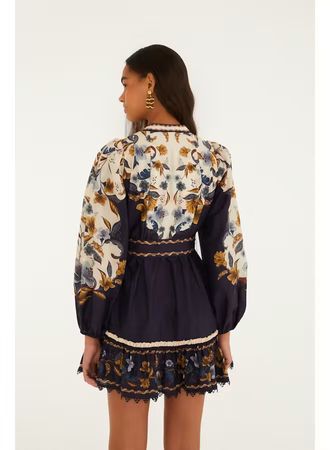 FARM RIO GOLDEN NATURE NAVY BLUE MINI DRESS