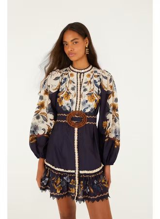FARM RIO GOLDEN NATURE NAVY BLUE MINI DRESS