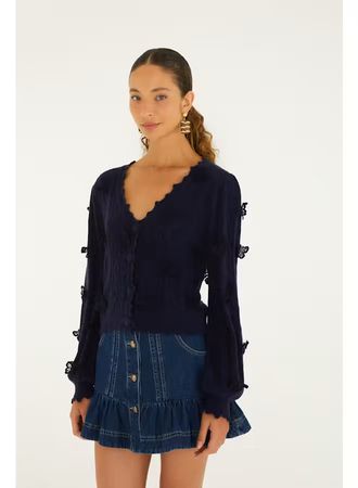 FARM RIO RICHILIEU 3D BUTERFLIES ARTISANAL KNIT CARDIGAN NA