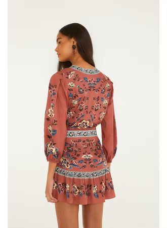 FARM RIO FLORAL BEAUTY TAPESTRY BLUSH PINK WRAP MINI DRESS