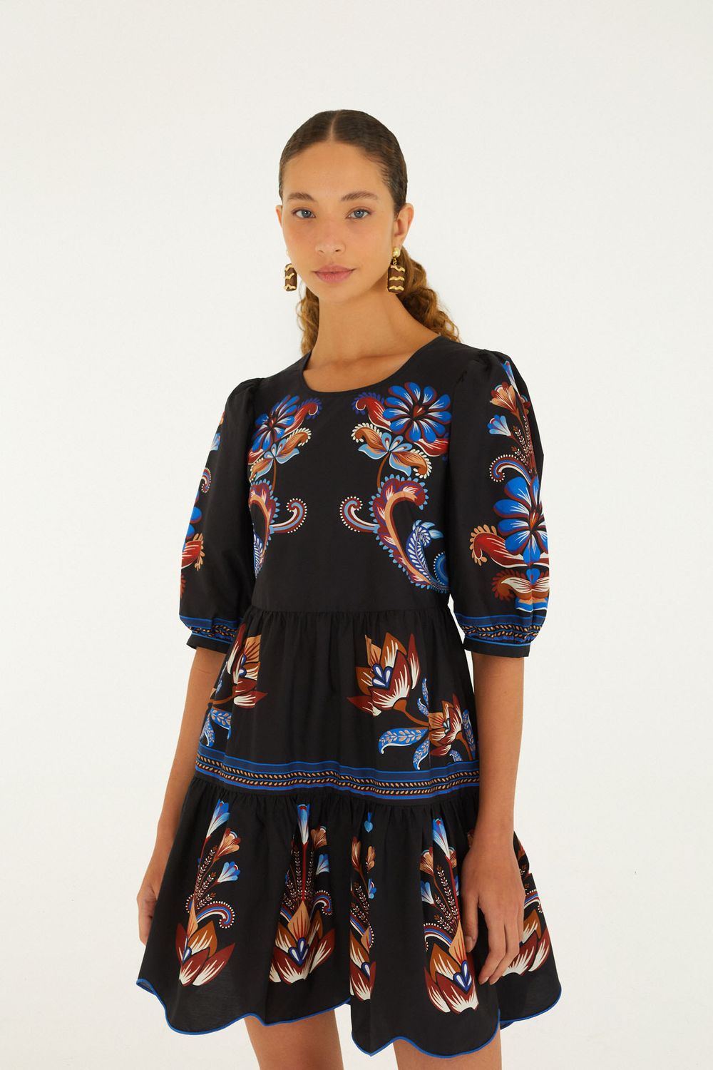 FARM RIO ENERGY FLORAL BLACK MINI DRESS