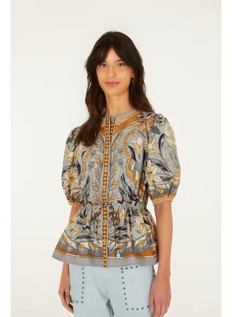 FARM RIO STAINED GLASS BEAUTY SOFT BLUE BLOUSE