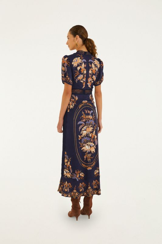 FARM RIO LARA NAVY BLUE MAXI DRESS